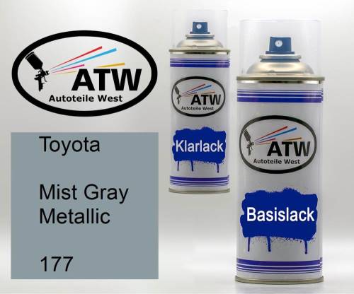 Toyota, Mist Gray Metallic, 177: 400ml Sprühdose + 400ml Klarlack - Set, von ATW Autoteile West.